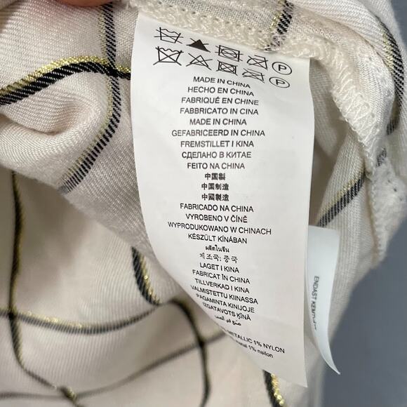 Michael Kors Shirt Size XL Ivory Windowpane Plaid White Metallic Gold Popover - Picture 7 of 10
